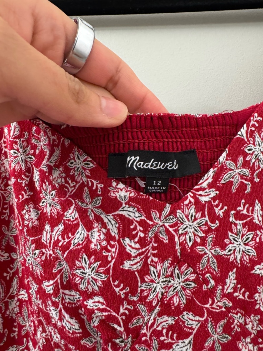 Madewell Red Floral Puff-Sleeve V-Neck Mini Dress - Picture 5 of 9
